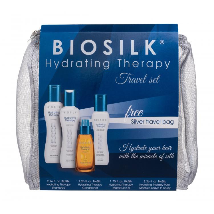 Farouk Systems Biosilk Hydrating Therapy Set cadou Sampon 67 ml + Balsam de par 67 ml + Ulei de par 52 ml + Balsam de par fara clatire 67 ml + Borseta cosmetice