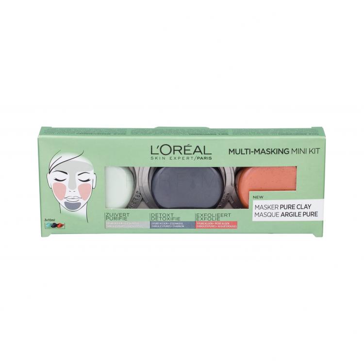 L&#039;Oréal Paris Pure Clay Multi-Masking Set cadou Masca de curatare a tenului 10 ml + Masca detoxifianta Intense Detox Mask 10 ml + Masca exfolianta Glow Mask 10 ml