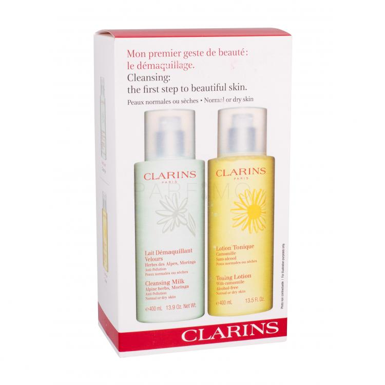 Clarins Cleansing Milk With Alpine Herbs Dry/Normal Set cadou Lapte demachiant 400 ml + Lotiune tonica 400 ml