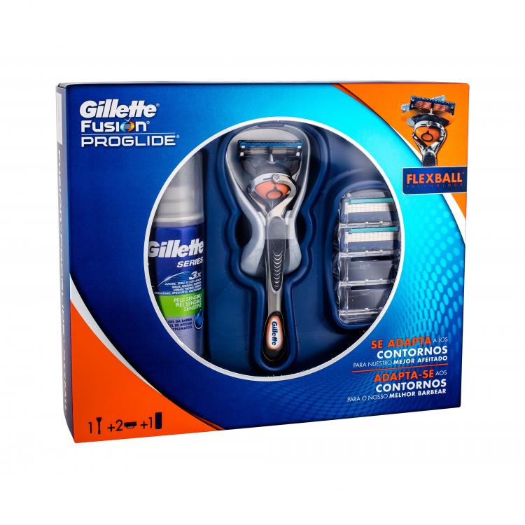 Gillette Fusion Proglide Flexball Set cadou Aparat de ras 1 buc + Rezerve 2 buc + Gel de barbierit Series Sensitive 75 ml
