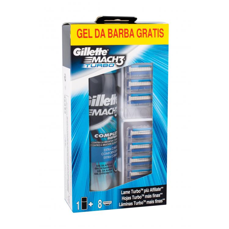 Gillette Mach3 Turbo Set cadou Rezerve 8 buc + gel de ras Extra Comfort 200 ml