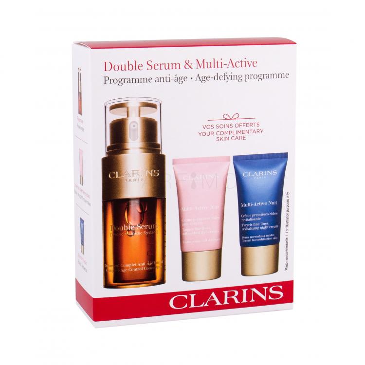 Clarins Double Serum Set cadou Ser facial 30 ml + Crema de zi multi-activă 15 ml + Crema de noapte multi-activă 15 ml